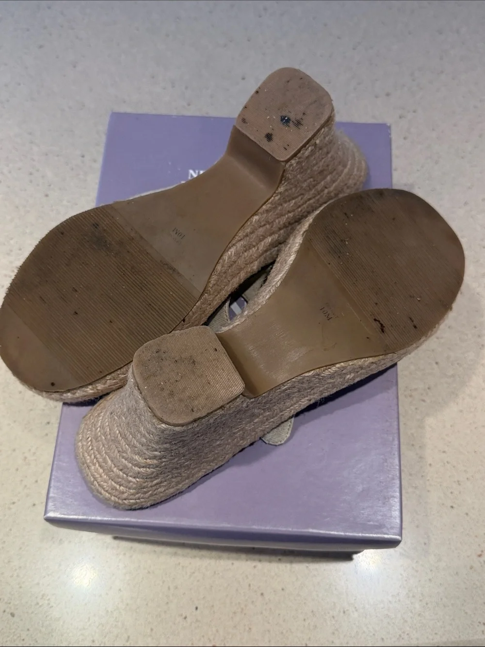 New York Transit Cream Wedge Thong Sandals with Wooden Buckle